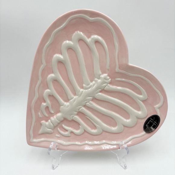 Handpainted Heart Plate Pink Rib Cage Spooky Halloween Decor Ceramic - Picture 1 of 4
